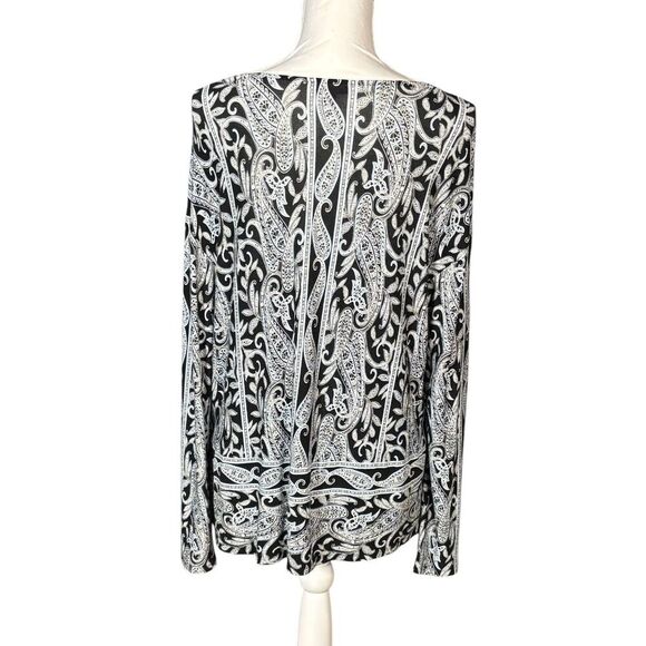 J Jill Wearever Top Size Large Paisley Long Sleeve White Pullover Artsy Classic - Picture 2 of 10
